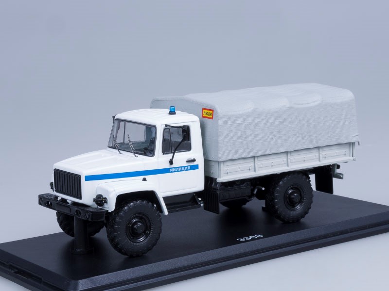 Грузовик ГАЗ-3308 4х4 (двигатель ЗМЗ-513) бортовой с тентом, Милиция (светомаскировка на фарах)-фото1