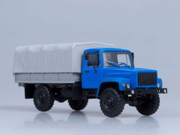 Грузовик ГАЗ-3308 4х4 (двигатель ЗМЗ-513) бортовой с тентом (синий)-фото5