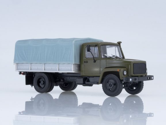 Грузовик ГАЗ-3309 бортовой с тентом (хаки/серый)-фото3