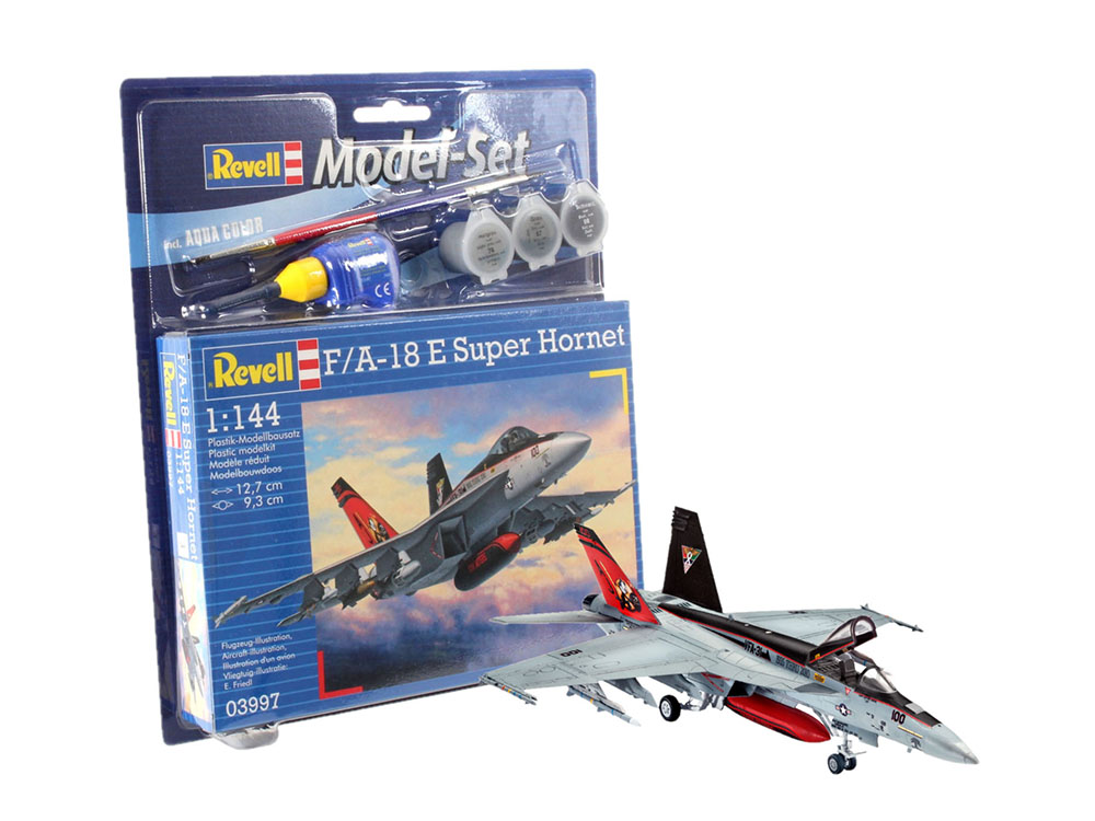 Купить сборную модель самолета F/A-18E Super Hornet (Подарочный набор), масштаб 1:144 (Revell)-фото1 Американский палубный истребитель-бомбардировщик F/A-18E Super Hornet (Подарочный набор)-фото1