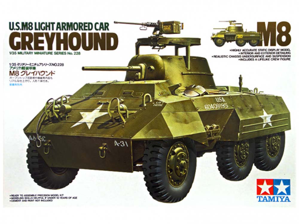 Купить сборную модель бронеавтомобиля M8 Greyhound, масштаб 1:35 (Tamiya)-фото1 Американский бронеавтомобиль M8 Greyhound-фото1